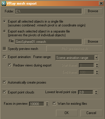 [V-Ray Mesh export dialog]